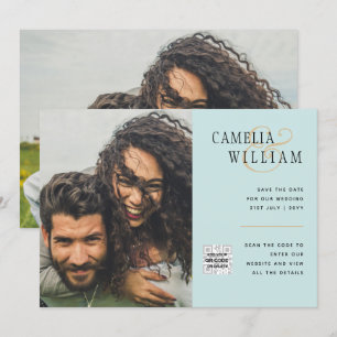 Sea Glass Photo Wedding Invite QR Code Save Date