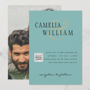 Sea Glass Photo Wedding Invite QR Code Save Date