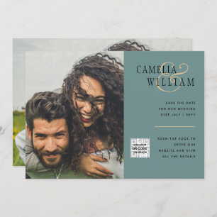 Sea Glass Photo Wedding Invite QR Code Save Date