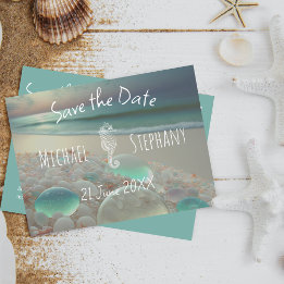 Sea Glass Seahorse | Beach Save the Date Postcard