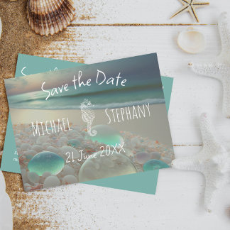 Sea Glass Seahorse | Beach Save the Date Postcard