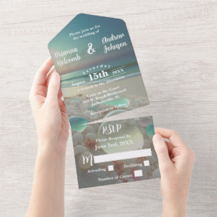 Sea Glass Shores Beach Wedding  All In One Invitation