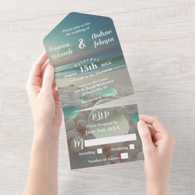 Sea Glass Shores Beach Wedding  All In One Invitation (Tearaway)