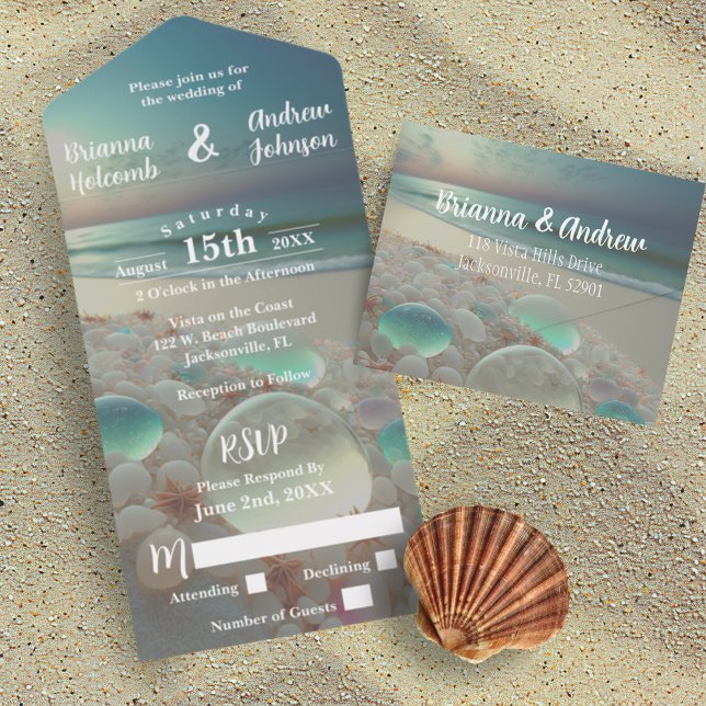 Sea Glass Shores Beach Wedding  All In One Invitation (Creator Uploaded)