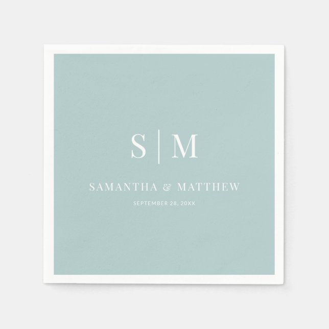 Sea Glass Simple Elegant Couple Initials Wedding Napkin (Front)