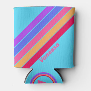 Sea Glass Stripes with Name Can Cooler