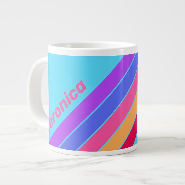 Sea Glass Stripes with Name Large Coffee Mug (Front Left)