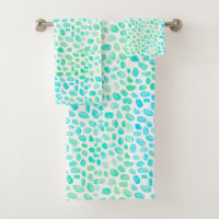 Sea Glass Turquoise Pattern Beach Bath Towel Set