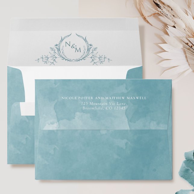 Sea Glass Watercolor Monogram Wedding Envelope (Creator Uploaded)