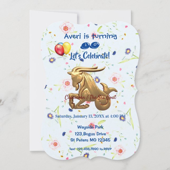 Sea Goat /December 22 – January 19 Birthday Party  Invitation (Front)
