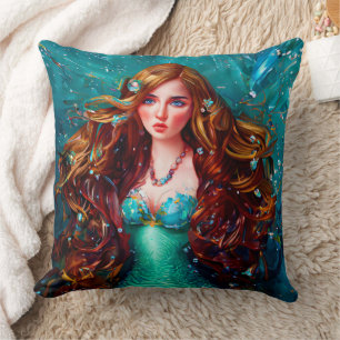 Sea Goddess Nymph Siren Mermaid Under Water Art Cushion