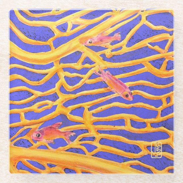 Sea Goldies Lace Coral Classy Glass Coaster (Front)