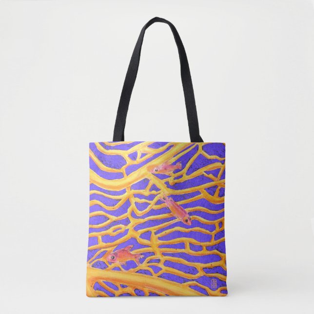 Sea Goldies on Blue All-Over-Print Tote Bag (Front)