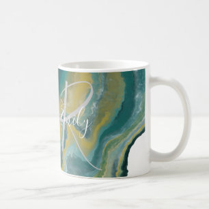 Sea Green Agate Marble Abstract Name Monogram Coffee Mug