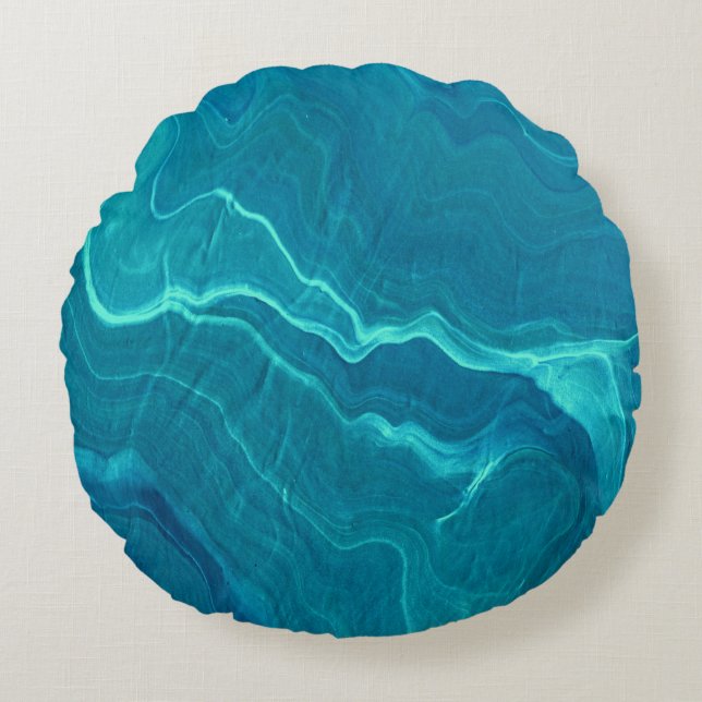 Sea Green Agate Marble Abstraction   Round Cushion (Front)
