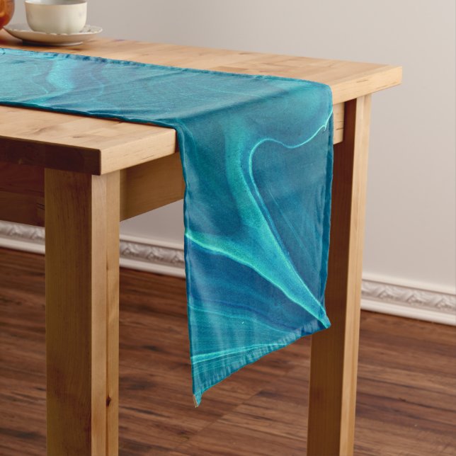 Sea Green Agate Marble Abstraction   Short Table Runner (In Situ)