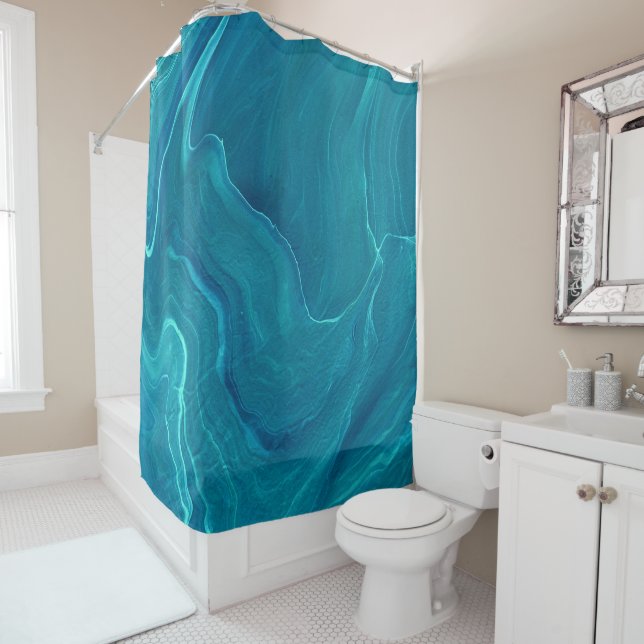 Sea Green Agate Marble Abstraction  Shower Curtain (In Situ)