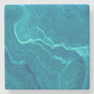 Sea Green Agate Marble Abstraction  Stone Coaster