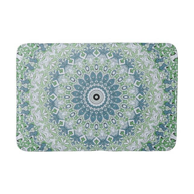 Sea Green and Blue Coastal Mandala Pattern Bath Mat (Front)