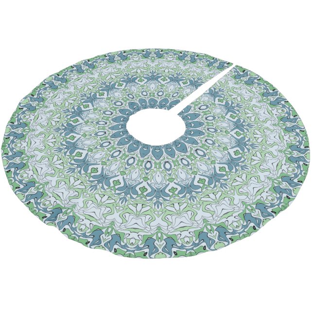 Sea Green and Blue Coastal Mandala Pattern Brushed Polyester Tree Skirt (Angled)