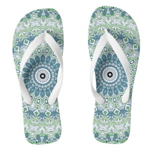 Sea Green and Blue Coastal Mandala Pattern Jandals