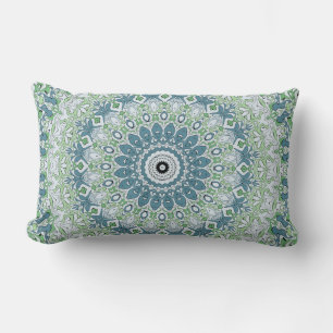 Sea Green and Blue Coastal Mandala Pattern Lumbar Cushion