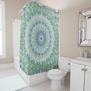 Sea Green and Blue Coastal Mandala Pattern Shower Curtain
