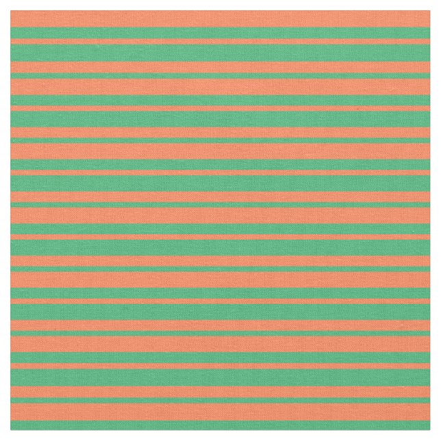 Sea Green and Coral Coloured Lined/Striped Pattern Fabric (Close Up)