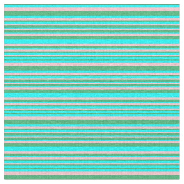 Sea Green, Aqua, and Pink Lines/Stripes Pattern Fabric (Close Up)