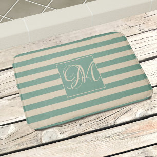 Sea Green Aquamarine Striped Bath Mat