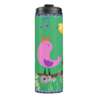 Sea Green - Birds (w/ initials) Thermal Tumbler