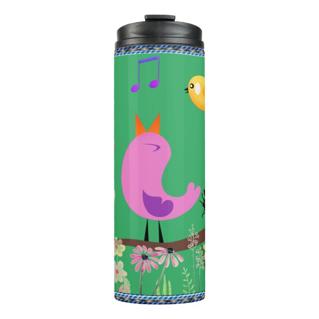 Sea Green - Birds  (w/ initials) Thermal Tumbler (Front)