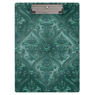 Sea Green Damask Gem Tone Tin Tile Steampunk Clipboard