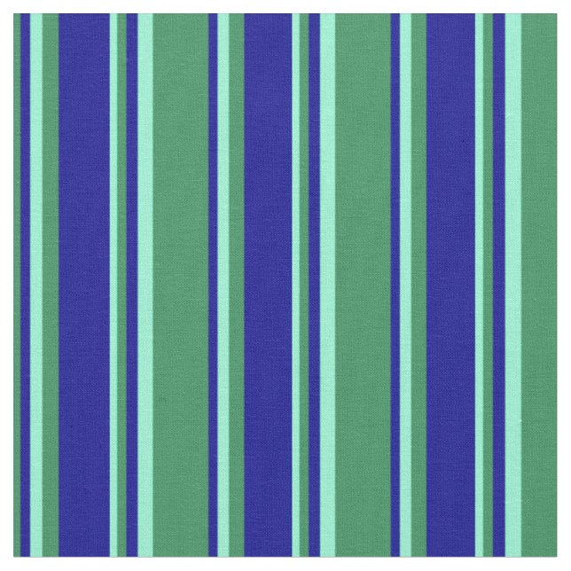 Sea Green, Dark Blue & Aquamarine Stripes Pattern Fabric (Close Up)