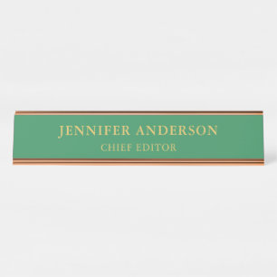 Sea Green & Gold Colours Professional Modern Plain Desk Name Plate