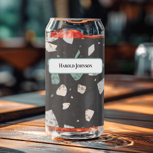 Sea Green & Grey Chips Retro Terrazzo Pattern Can Glass