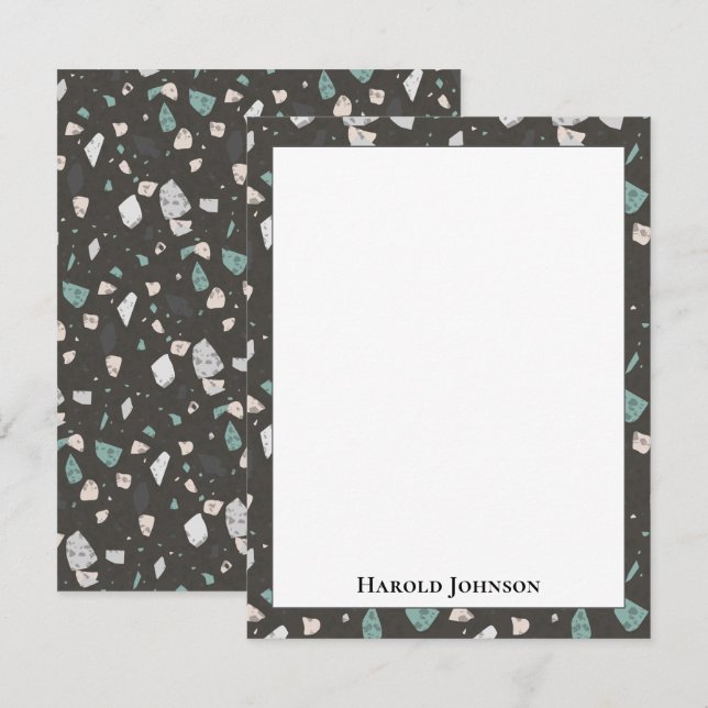 Sea Green Grey Glass Chips Terrazzo Pattern Frame Card (Front/Back)