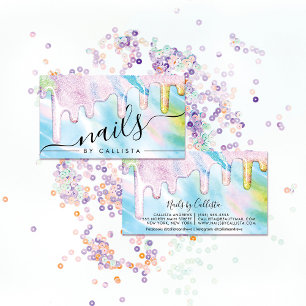 Sea Green Holographic Thick Glitter Drips Nails Business Card