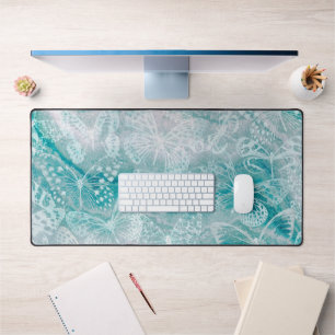 Sea Green Marble Butterflies Desk Mat