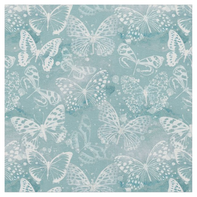 Sea Green Marble Butterflies Fabric (Close Up)