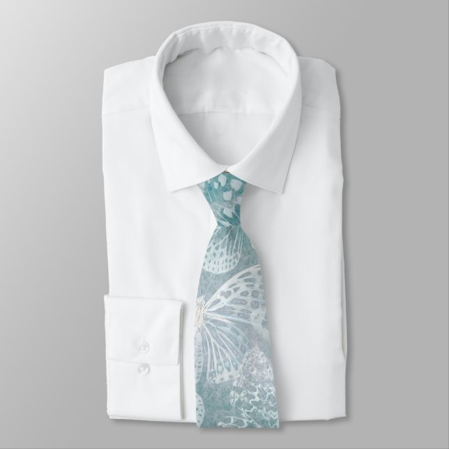 Sea Green Marble Butterflies Tie (Tied)