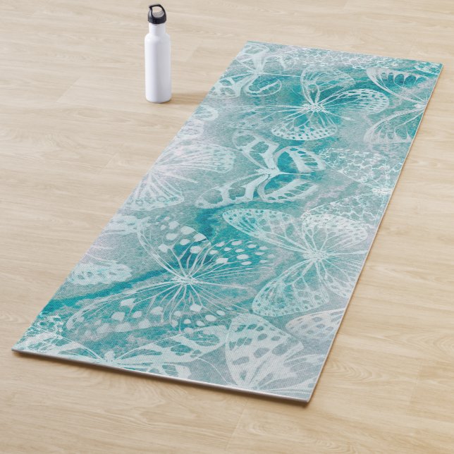 Sea Green Marble Butterflies Yoga Mat (In Situ)