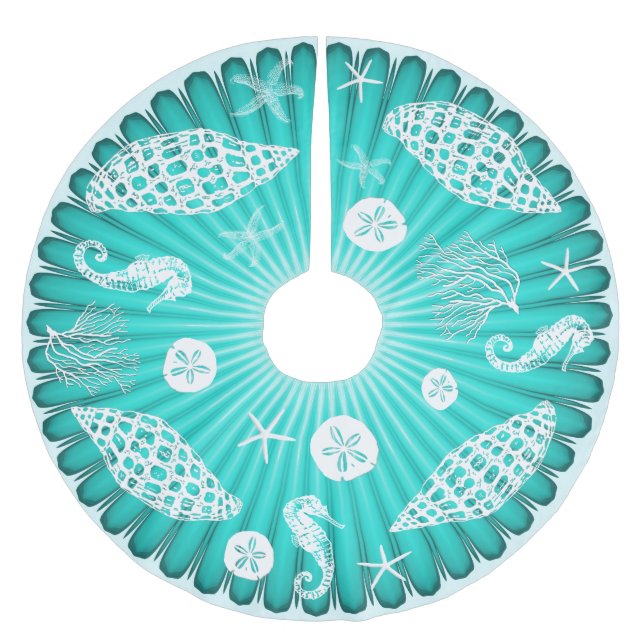 Sea Green Marine Life Tropical Christmas Brushed Polyester Tree Skirt (Front)