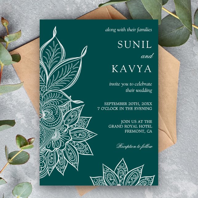 Sea Green Mehendi Henna Indian Wedding Invitation (Creator Uploaded)