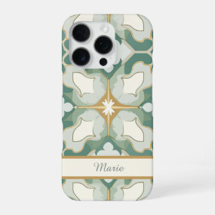 Sea Green Moroccan Tile Personalized iPhone 16 Pro Case