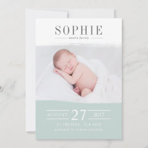sea green perfection photo birth announcement card