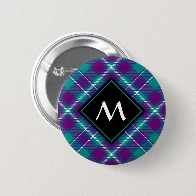 Sea Green, Purple and Blue Tartan 6 Cm Round Badge (Front & Back)