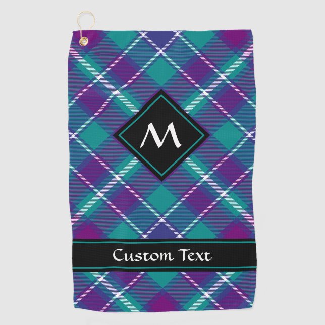 Sea Green, Purple and Blue Tartan Golf Towel (Front)