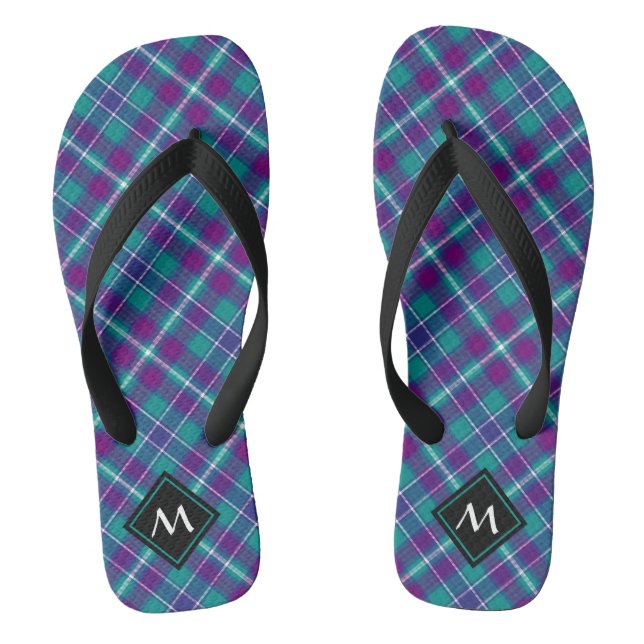 Sea Green, Purple and Blue Tartan Jandals (Footbed)