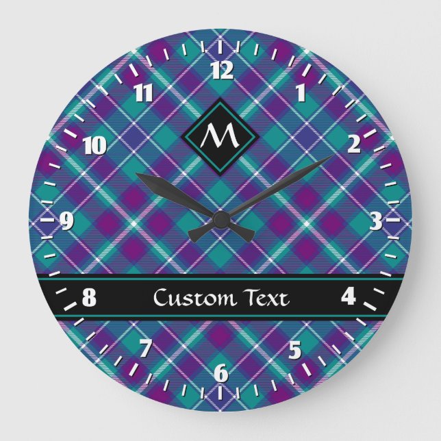 Sea Green, Purple and Blue Tartan Large Clock (Front)